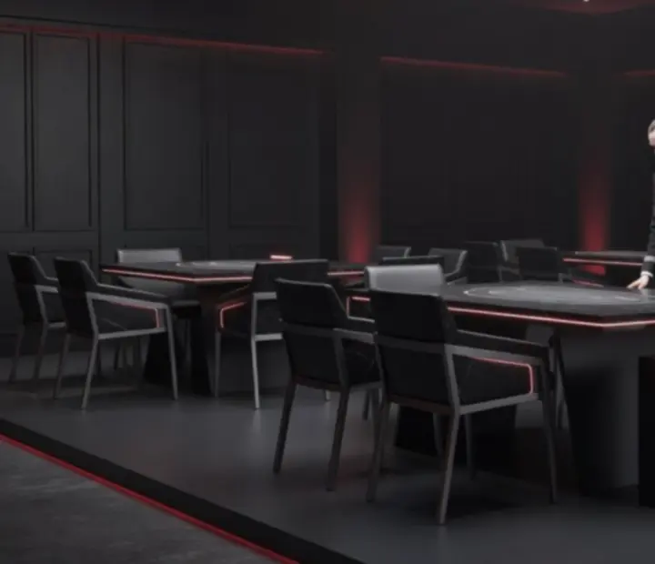 Ciemna, elegancka scenografia i oświetlenie podczas wieczornego wydarzenia