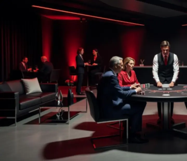 Stół blackjack z nastrojowym czerwonym światłem podczas ekskluzywnego eventu