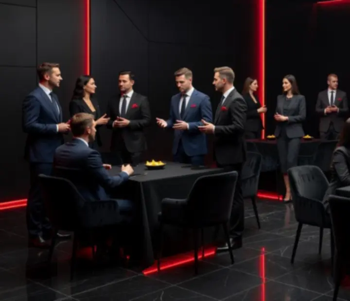 Ciemne, eleganckie wydarzenie firmowe Kragovelista z formatami stołowymi