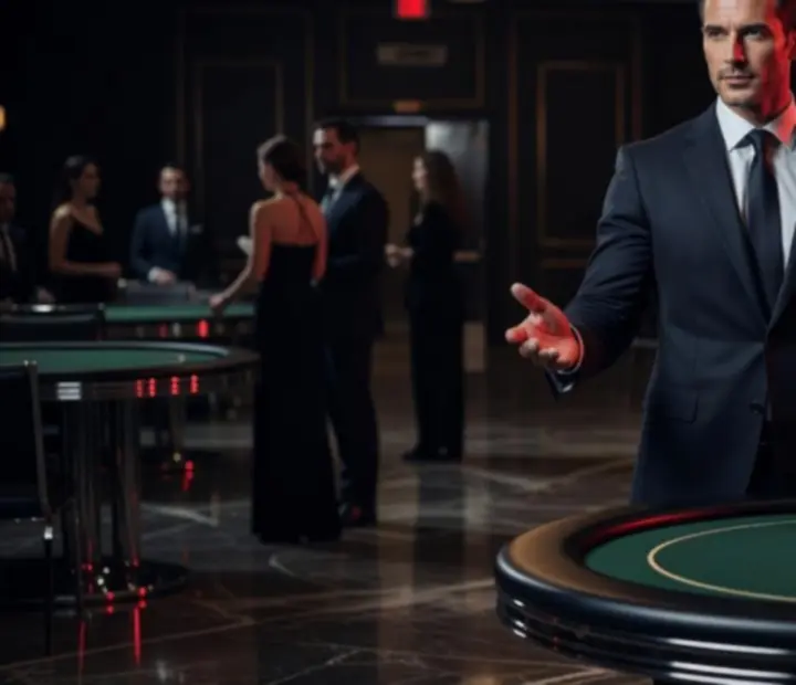 Doświadczony host prowadzący wieczór pokerowy podczas eventu